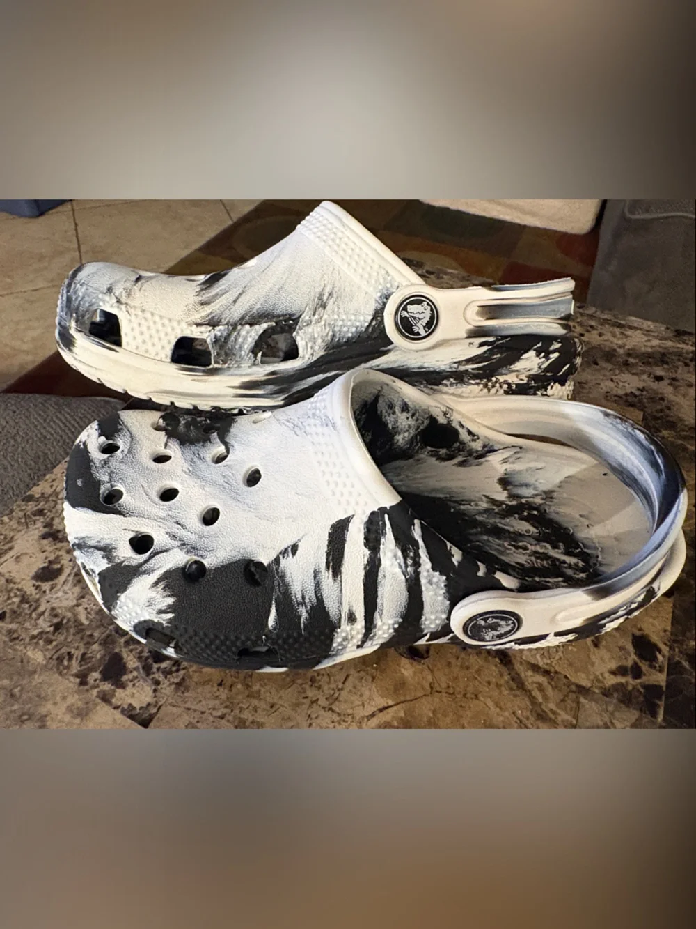 CROCS Kids size 13 Black and White Marbleized Classic - Great condition